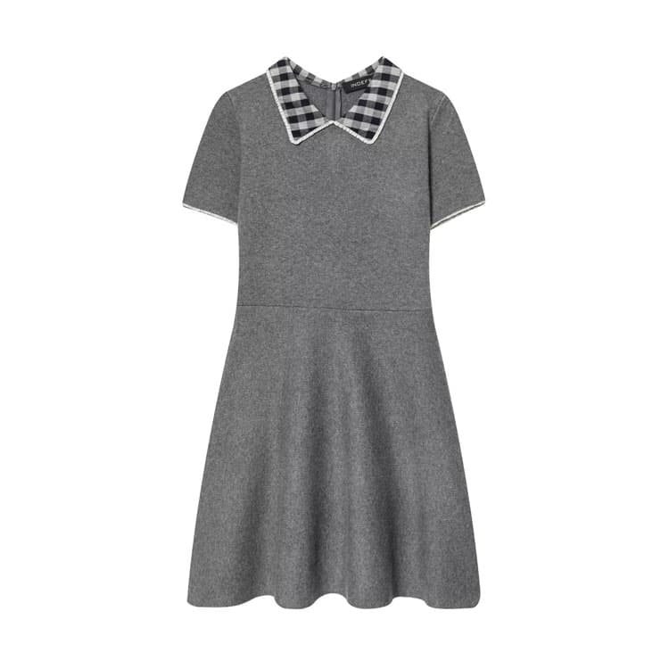 Hot Selling Fashion Women Mini Dress Plaid Print Neckline Casual Dress Grey Casual Knitted Dress