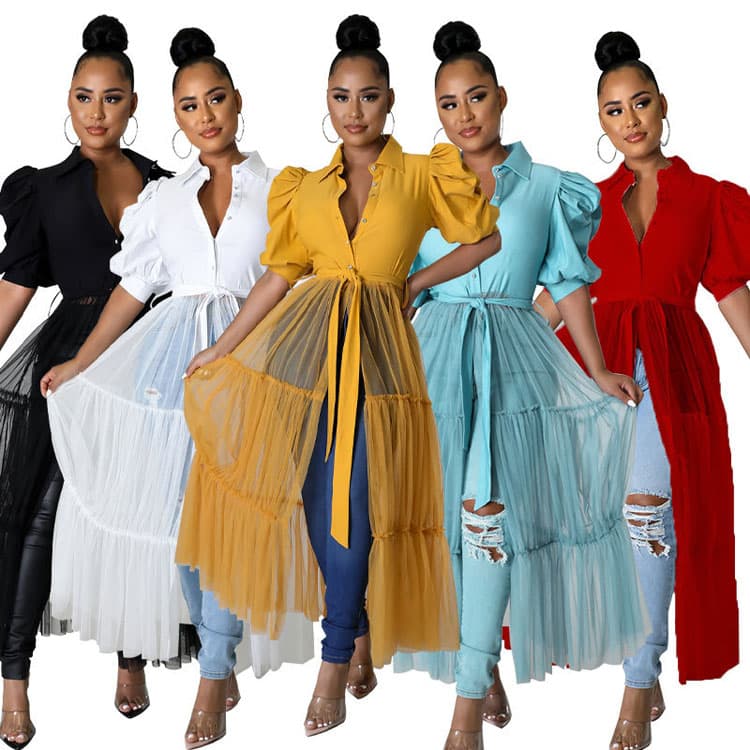 S-2XL Plus Size Women Mesh Panel Shirt Short Sleeve Fashion Blouse New Style Designer Summer Tops Customize Dress