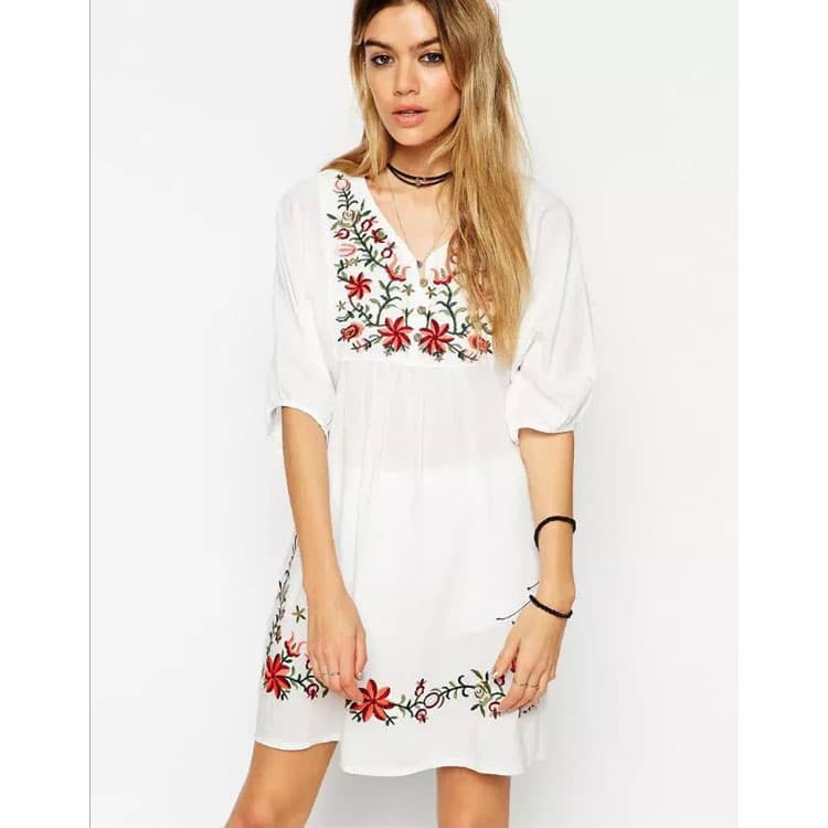 Embroidered Flower Skirt Custom logo 100% Cotton Short Skirt Wholesale Loose Beach Dress Factory Directly