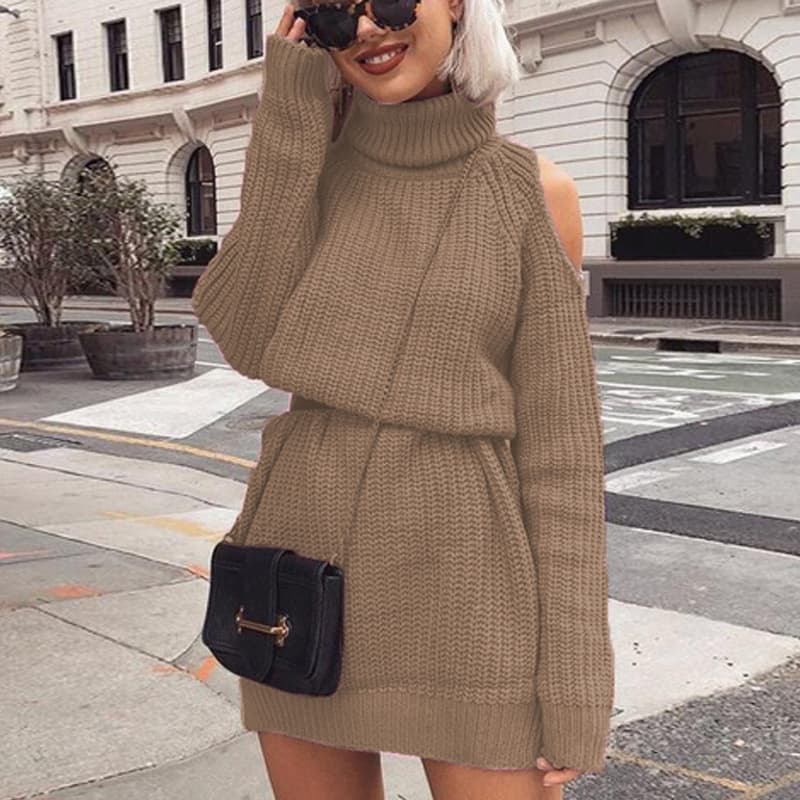 Turtleneck Sweater Dress Long Sweater Women Off Shoulder Sweater Dress