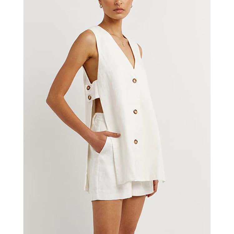 100% Cotton Women Suit Wholesale Sleeveless Hollow Vest Factory Direct Simple Fashion Shorts Custom logo