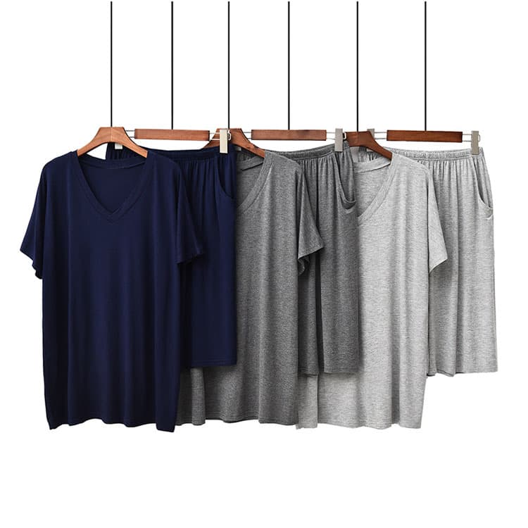 Summer Wholesale Casual Men Tracksuit Two Piece Pajamas Set Solid Color Men Sleepwear Pajamas
