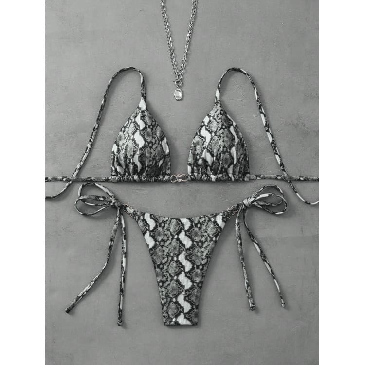 New Snake Print Swimsuit Halter Neck Tie-Side Bikini Sexy Leopard Print Bikini for Women