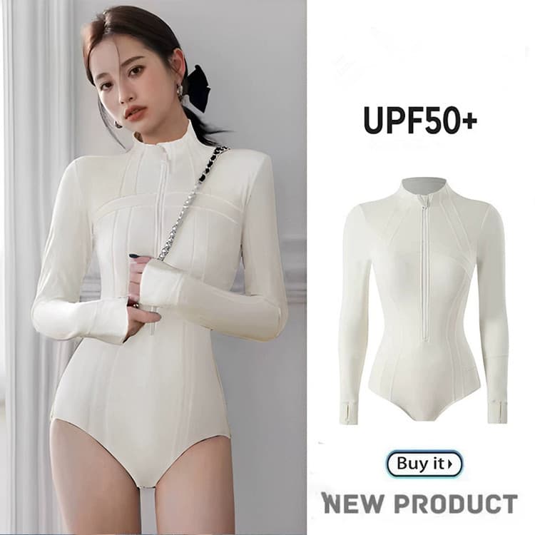 Wholesale Solid Color Surfing High Neck Swimsuit Long Sleeved Diving Suit Sun protection UPF50+quick Drying Jellyfish Suit
