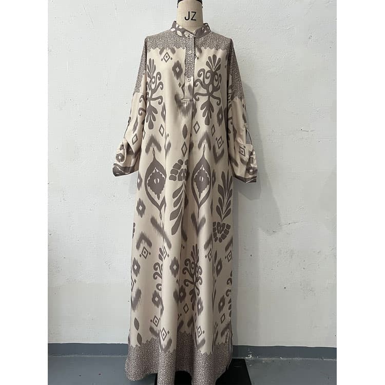 Vintage Print Dress Factory Direct Loose Button Dress Custom logo Sleek Elegant Maxi Dress Wholesale