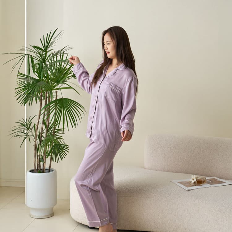 Solid Color Pajama Set Wholesale Casual Button Loungewear Custom logo Loose Straight Leg Pants Factory Direct