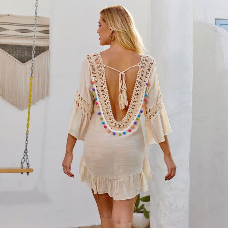 Sexy Halter Hollow Fringed Bikini Outer Blouse Seaside Vacation Sunscreen Shirt Beach Cover Ups