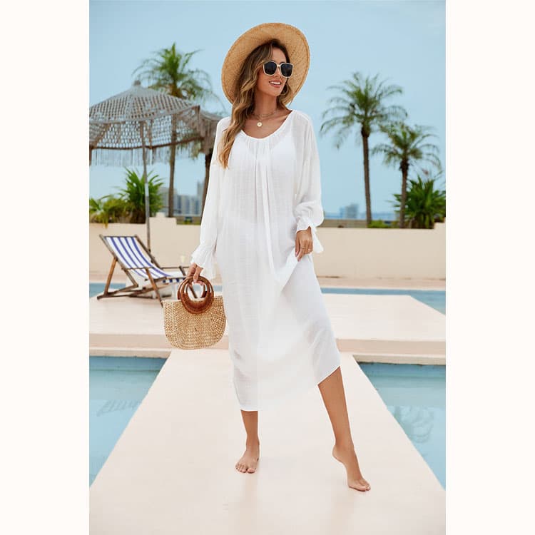 Loose Bikini Tops Wholesale Drawstring Beach Cover up Custom logo Backless Bikini Skirt Factory Directly