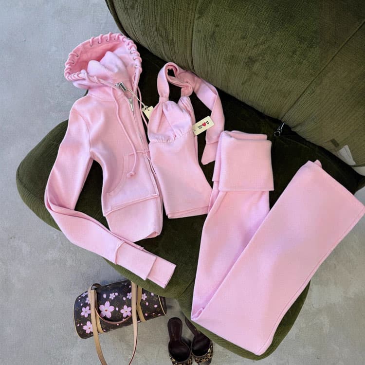Hooded Casual Suit Custom logo Long Sleeve Jacket Wholesale Slim Fit Solid Color Trousers Factory Direct