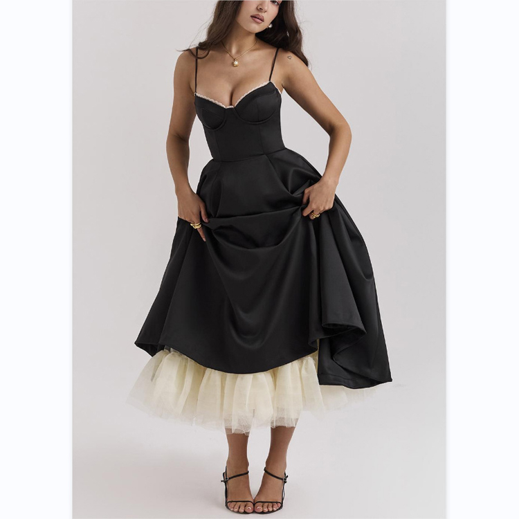 Wholesale Sexy Camisole Dress Solid Color V-neck Sleeveless Dress Fluffy Dresses