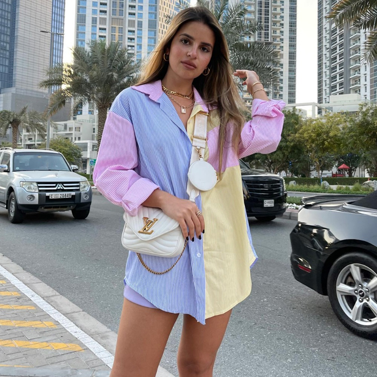 Wholesale Striped Long Sleeved Shirts Loose Boyfriend Style Shirts Fashionable Simple Shirts