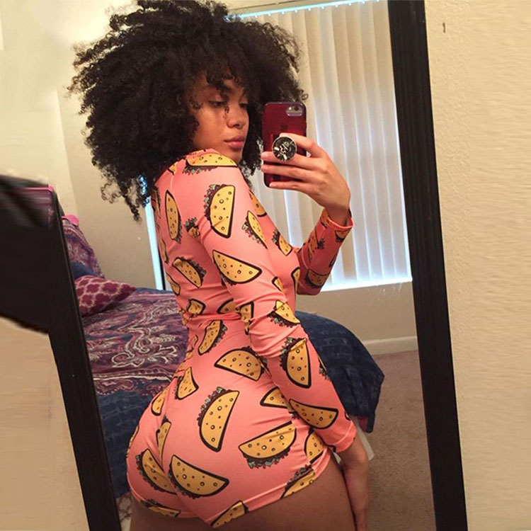 Sexy Party Jumpsuit Printed Long Sleeve Fashion for Women Shorts Women  Adult Pajamas