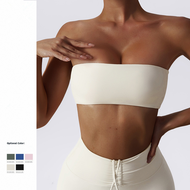 New Nude Sports Bra Sexy Tube Top Fitness Top Solid Color Tight Yoga Top