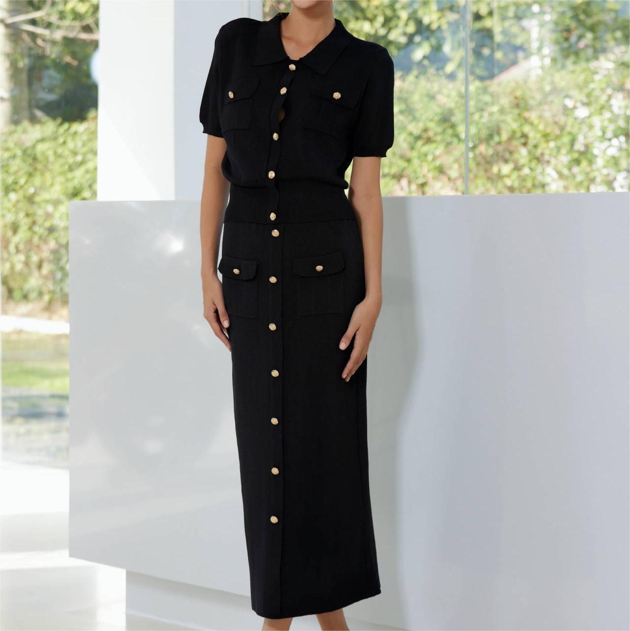 Lapel Short Sleeved Top Wholesale Casual Women's Suit with Custom logo Hip Wrapped Long Skirt Factory Directly