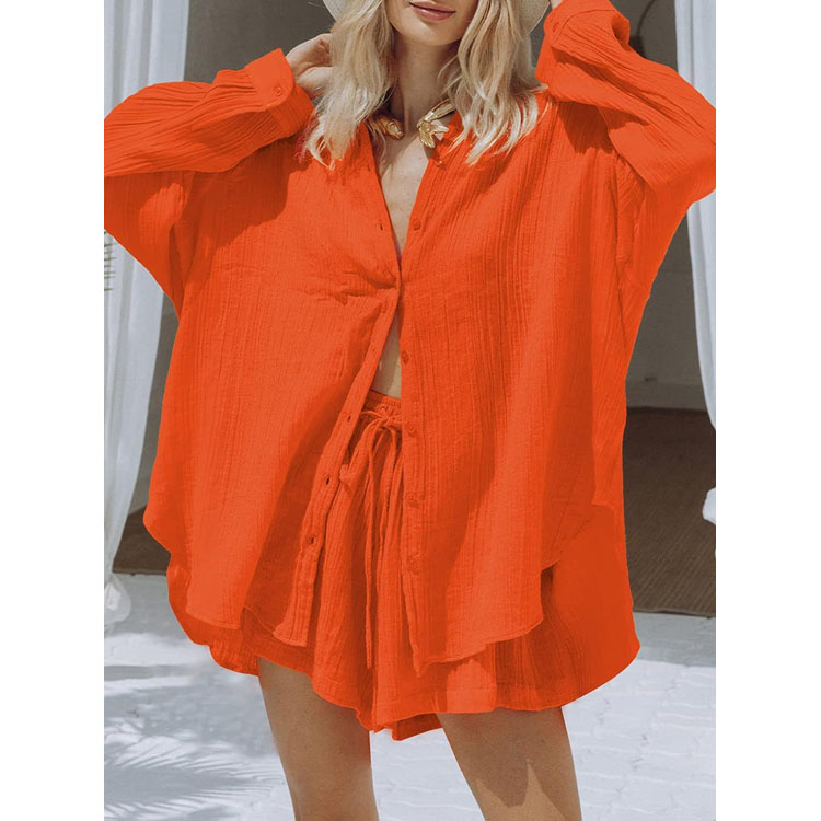 Lapel Denim Suit Wholesale Short Sleeved Shirt with Custom logo Loose Shorts Factory Directly