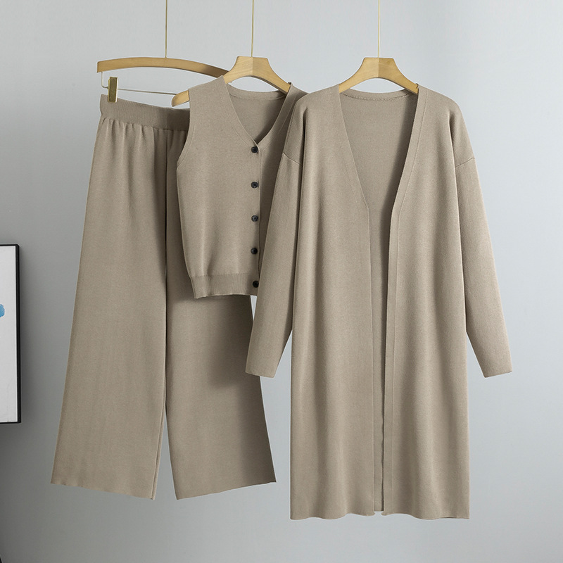 Shirt Three Piece Suit Factory Directly Solid Color Knitted Women Suit Custom logo Soft Solid Color Trousers Wholesale