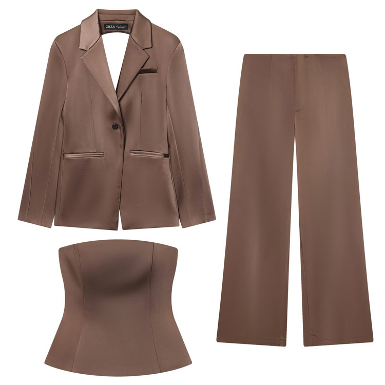 Wenshuo Backless Long Sleeve blazer Custom logo Solid Color Women Three Piece Set Factory Direct Unique Design blazer Set