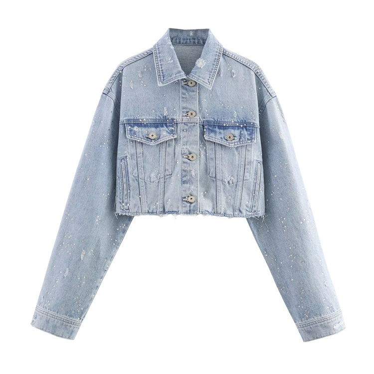 Wenshuo Stylish Denim Top Custom logo Shiny Straight Pants Factory Direct Rhinestone Women Suit