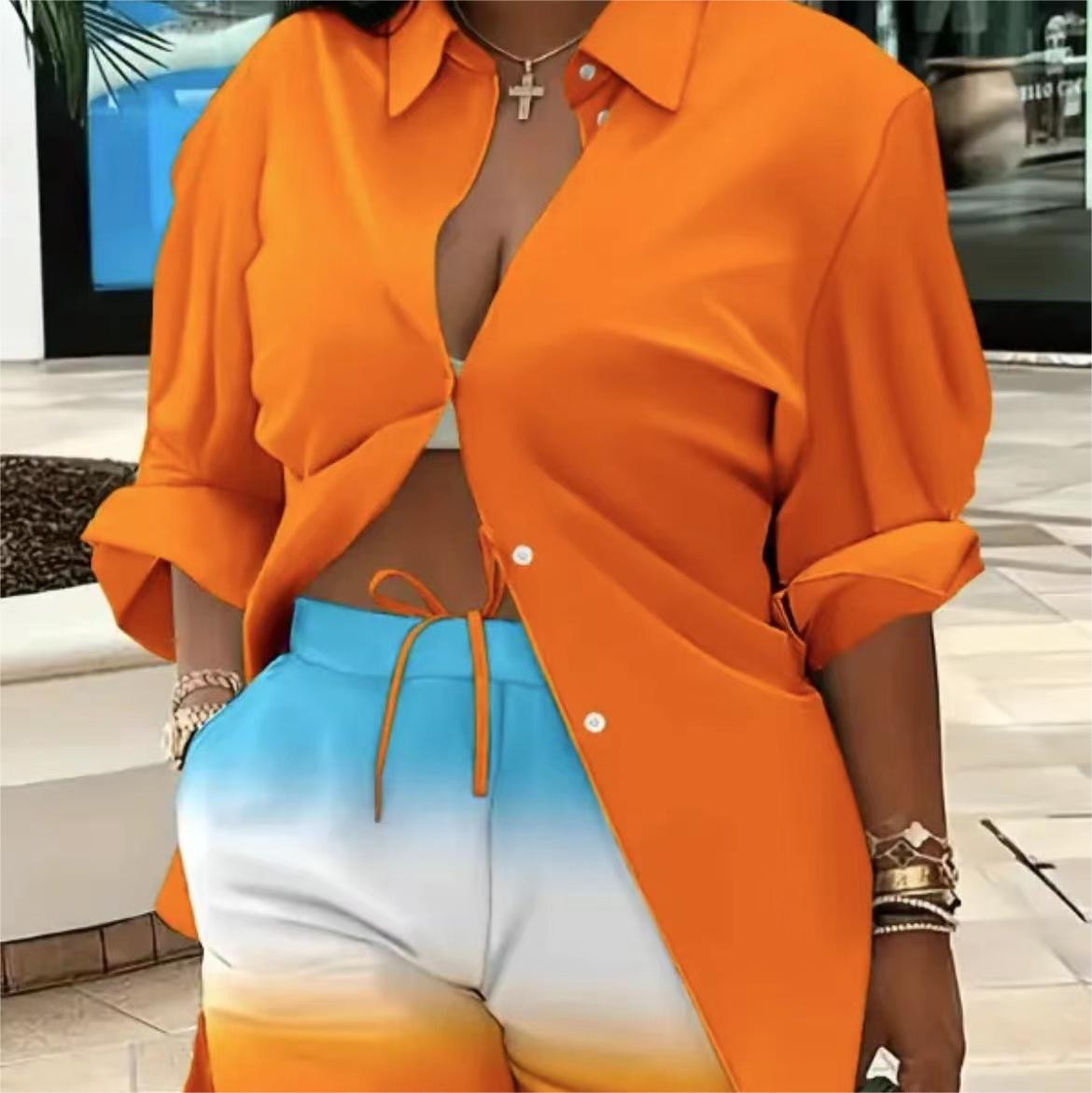 S-3XL Colorful Short Sleeve Shirt Factory Directly Fashion Printed Ladies Two Piece Suit Loose Lace up Shorts Set Wholesale