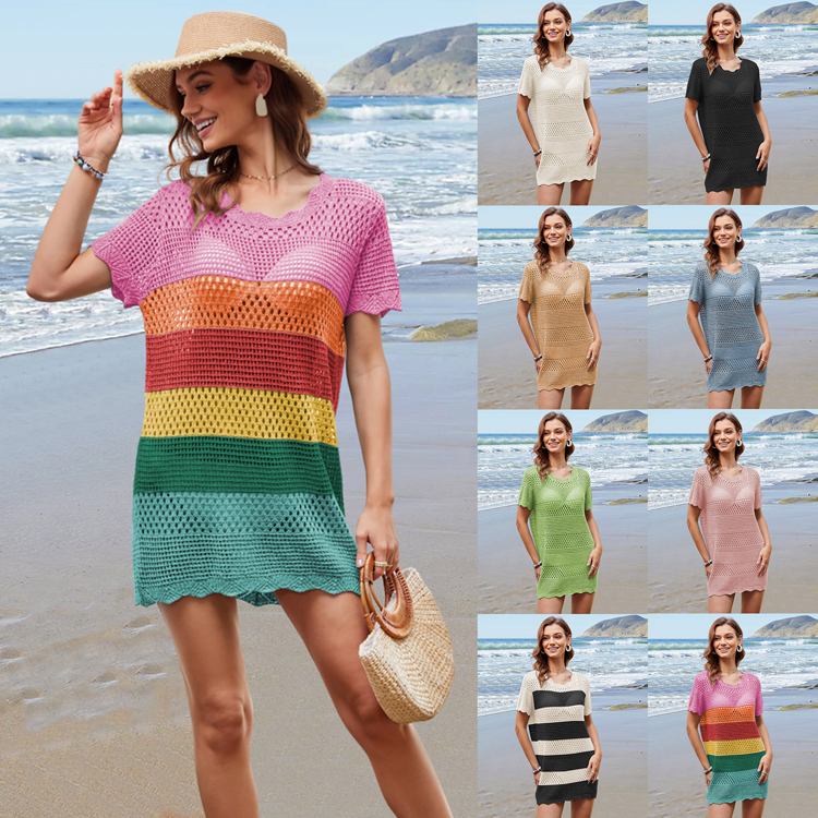 Casual Beach Cover up Custom logo Knitted Hollow Suit Wholesale Bikini Outerwear Factory Directly