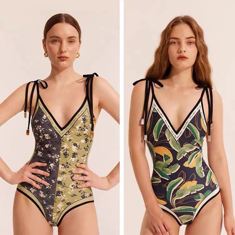 New French One Piece Bikini Elegant Printed Swimsuit Reversible Swimwear