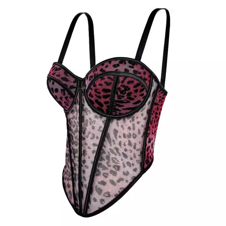 Leopard print slip bra wholesale Fashion fishbone bra custom logo Shaping underwear factory directly