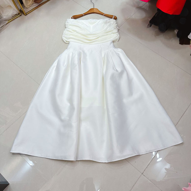Wenshuo Simple Solid Color Dress Wholesale Pleated off Shoulder Dress Custom logo Satin Evening Dress Factory Direct
