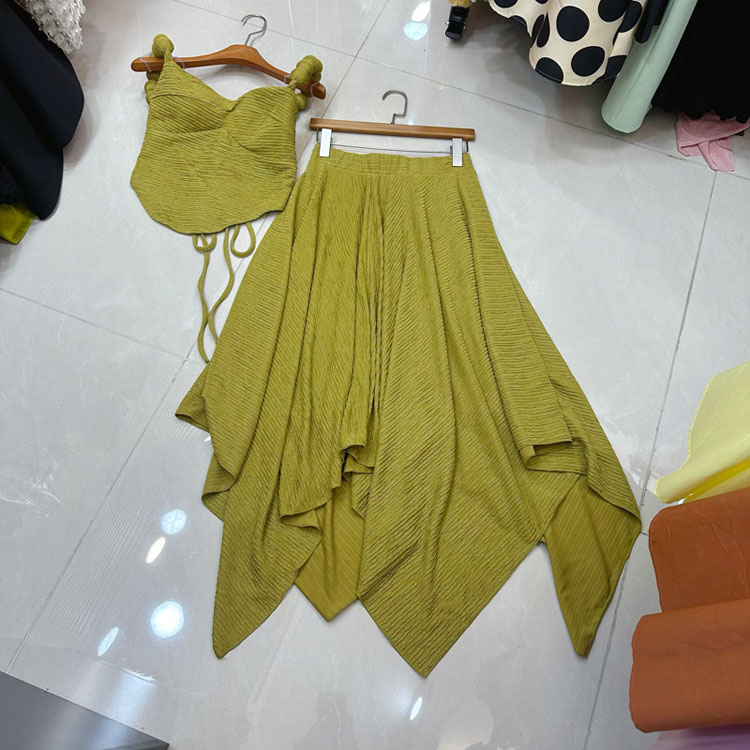Wenshuo Solid Color Casual Dress Wholesale Simple slip Dress Custom logo Bandage Dress Set Factory Direct
