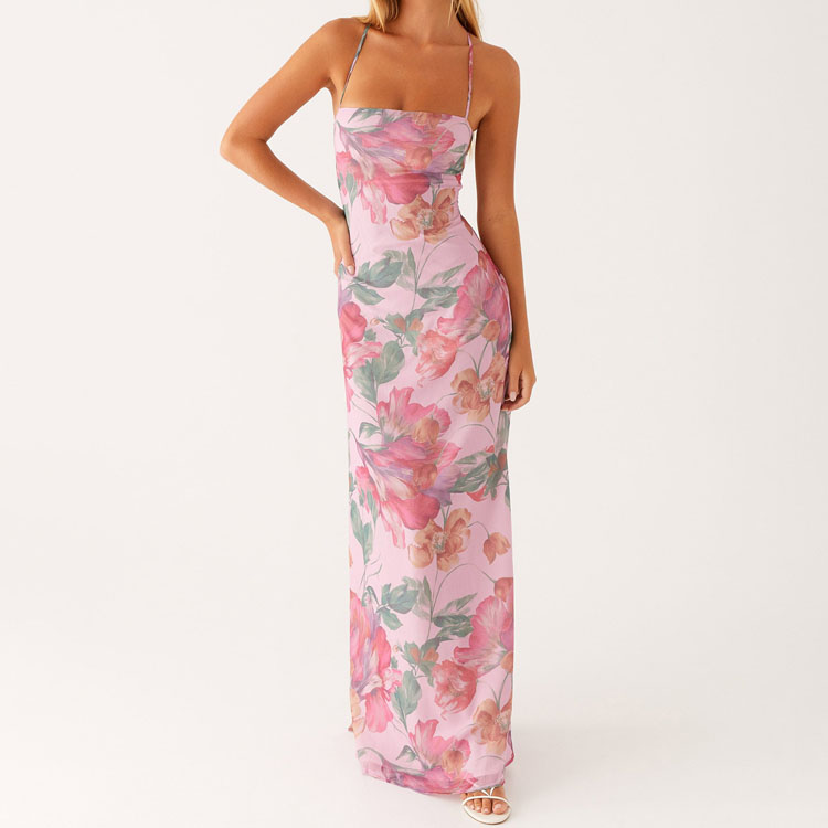 Wenshuo Printed Casual Dress Wholesale Sleeveless Maxi Dress Custom logo Slim Fit Dress Factory Direct