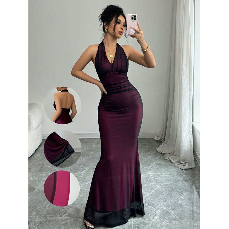 Wenshuo Halter Fitted Dress Wholesale Mermaid Dress Custom logo Solid Color Dress Factory Direct