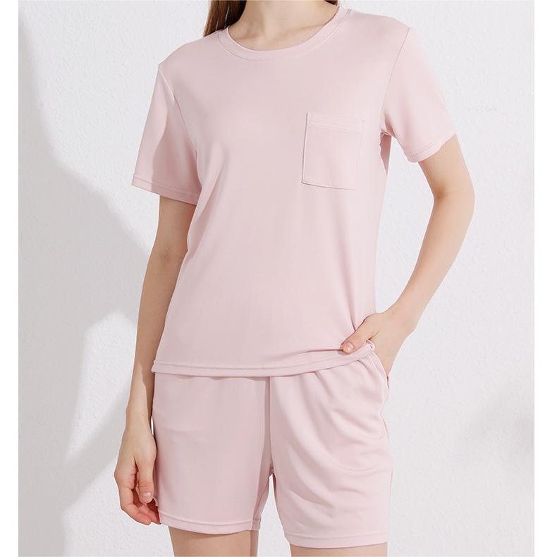 Solid Color Home Clothes Wholesale Modal Round Neck T Shirt Custom logo Soft Pajamas Three Piece Set Factory Directly