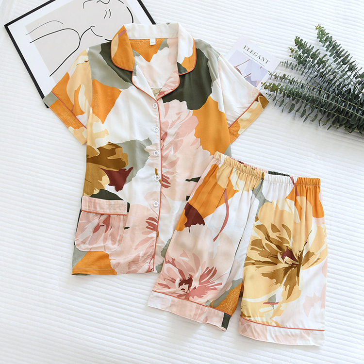 Cartoon Print Pajamas Short Sleeve Loungewear Custom logo Soft Casual Sleepwear Factory Direct