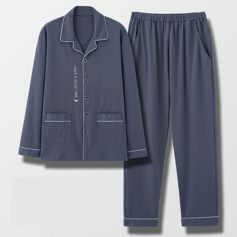 L-4XL Elastic Straight Trousers Factory Directly Lapel Simple Pajama Set Manufacturer Solid Color Cotton Pajama