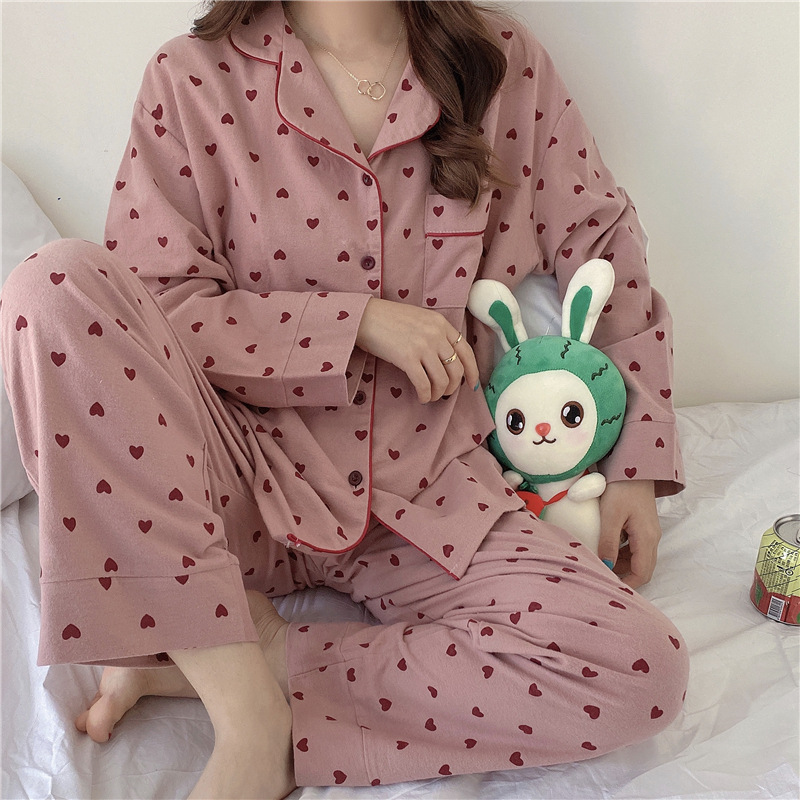 Heart Long Sleeved Pajamas Manufacturer Soft Pajamas Set Wholesale Straight Trousers Factory Directly