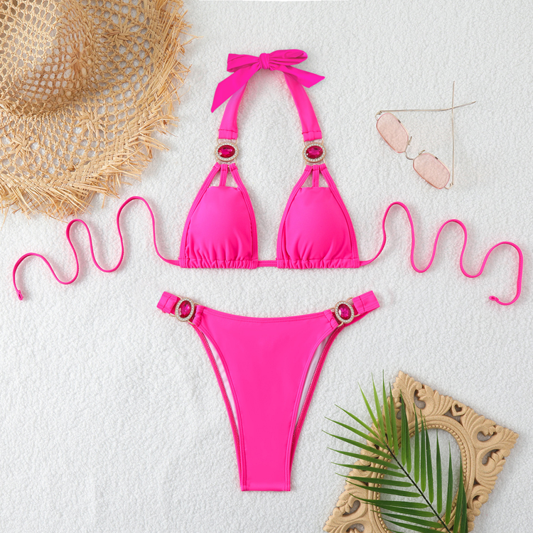 Wholesale New Sexy Bandage Swimwear Pink Diamond Bikini Beachwear