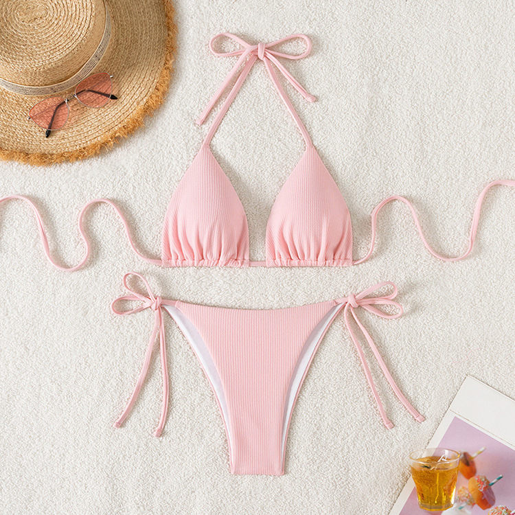 Wholesale Customized Bikinis Cheap Solid Color Bikini Swimsuit Sexy Bandage Swimwear