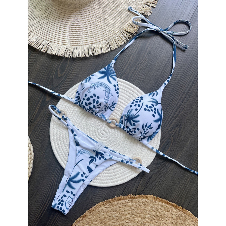 2025 Hot Sale Biquini Coconut Print Bikini Sexy Bandage Swimsuit Thong Bikini Set