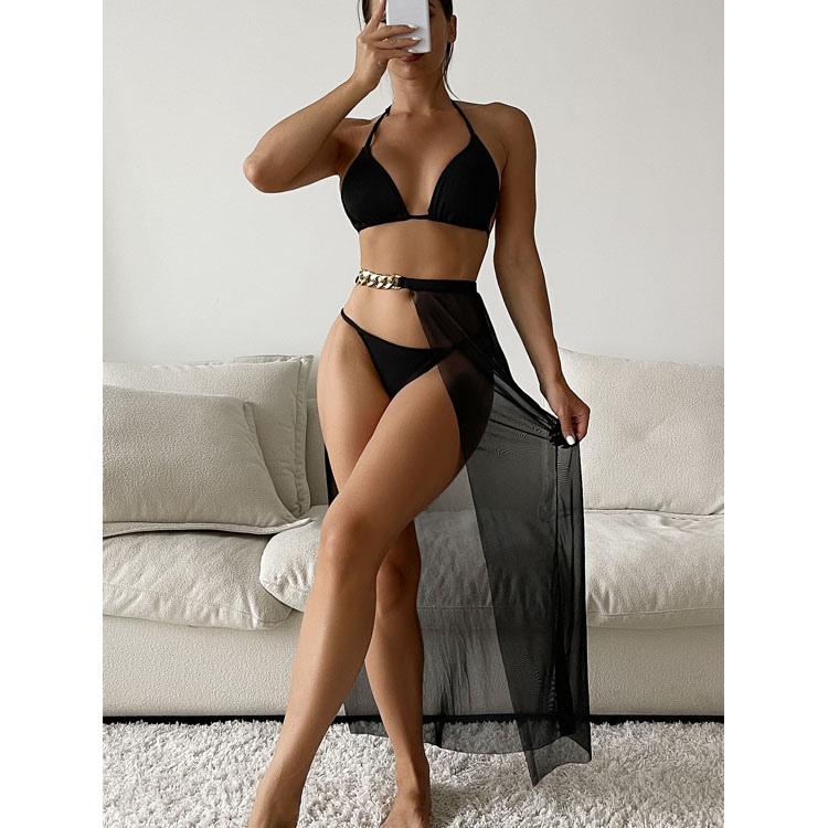 Swimwear Wholesale New Sexy Backless Bikini Three Piece Lace up Bikini Set
