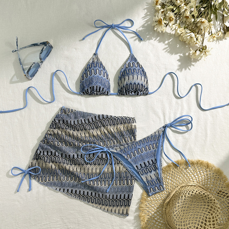 New Gradient Sexy Three Piece SwimsuiEmbroidered Swimsuit Elegant Girl Bikini