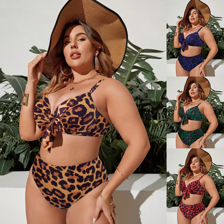 Wholesale New Tie Leopard Printed Swimsuit Fashion Plus Size Bikini Swimwear Women