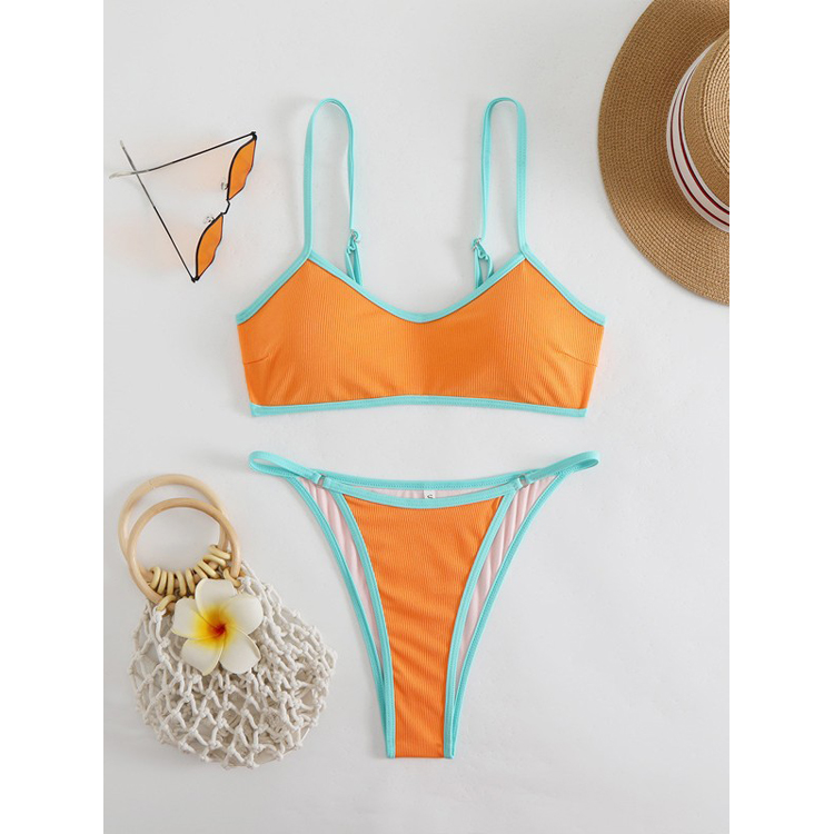 Wholesale Candy Colored Bikini Swimsuit Sexy High Waisted Swimsuit High Cut Cute Girl Bikini
