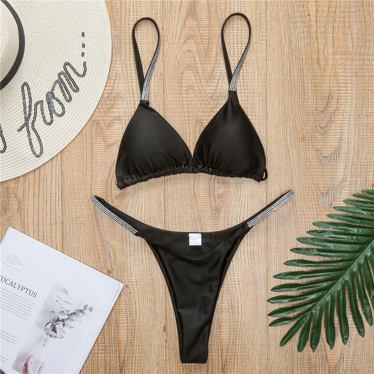 New Diamond Bikini Sexy Hot Triangle Cup Swimwear Two Piece Solid Color Swimwear