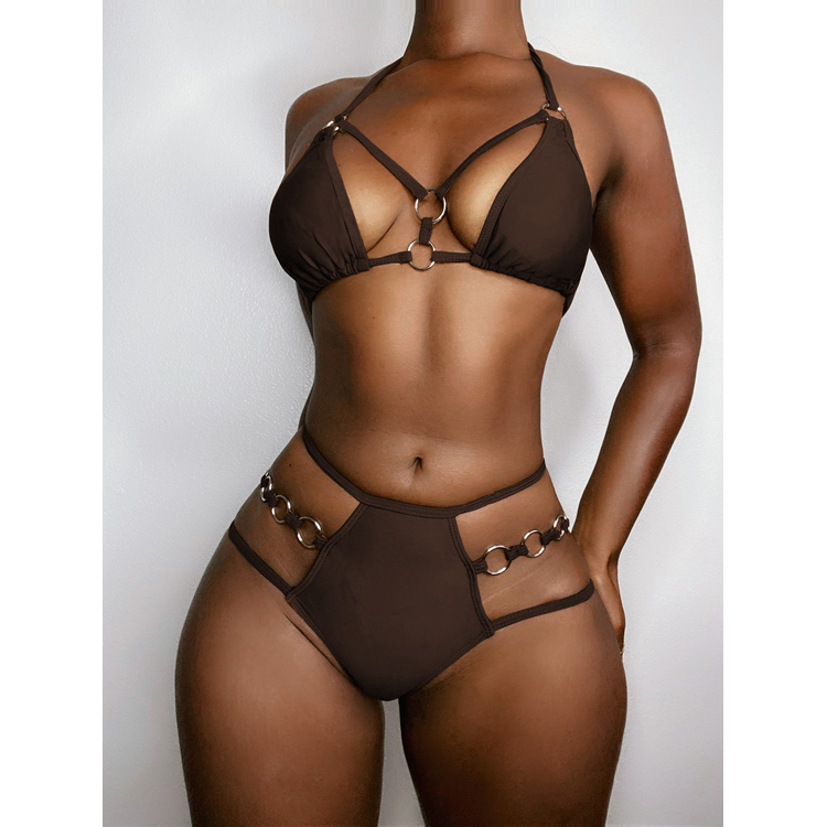 2026 New Fashionable Sexy Three Piece Swimsuit Set Black Thong Bikini Swimwear for Women