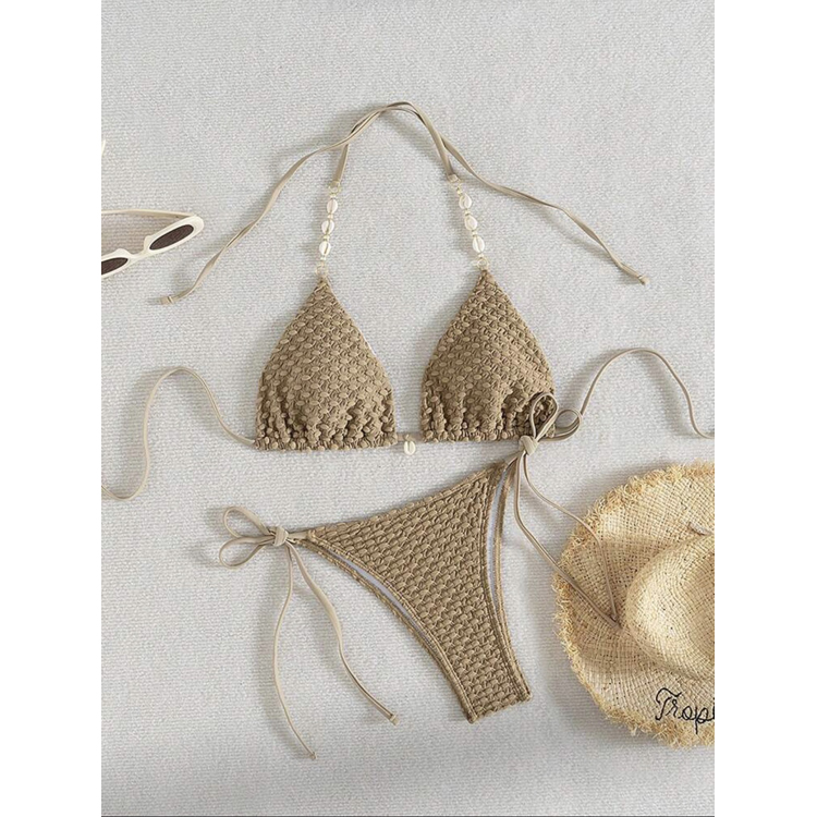 Wholesale Custom Shell Bikini Sexy Triangle Bikini Solid Color Bandage Swimsuit Beachwear