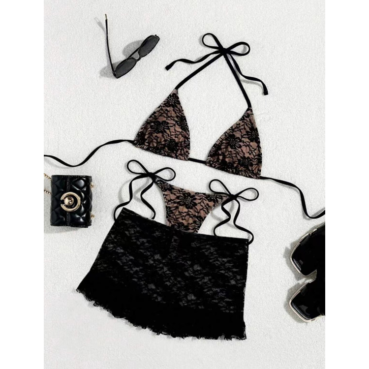 New Solid Color Suspender Three Piece Bikini Starfish Bandage Bikini High Cut Swimsuit