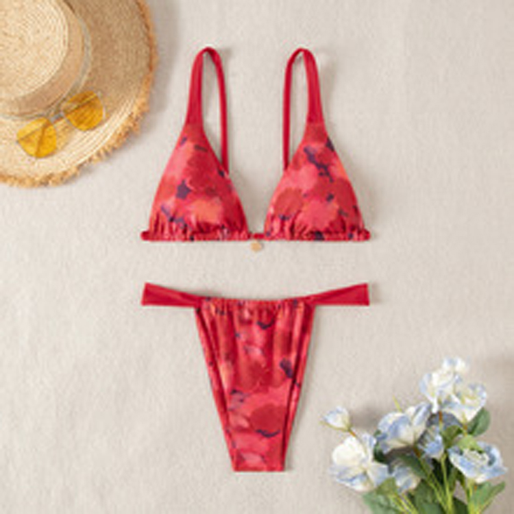 New Printed Triangle Bikini Bandage Sexy Bikini Low Waist Swimsuit for Women