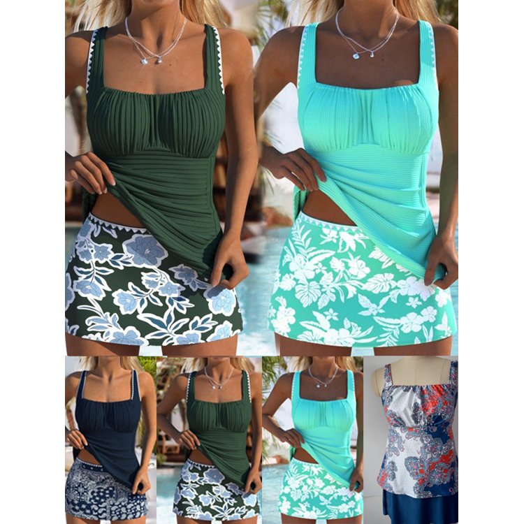 Wholesale Skirt Style Tankini Conservative Hot Spring Swimsuit Traditional Bikini Set for Women