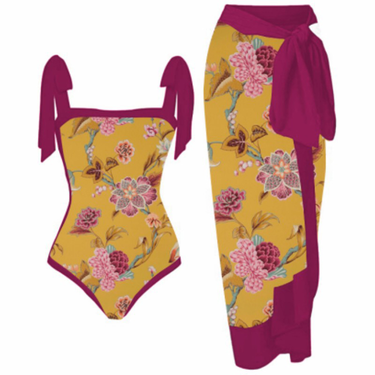 Wholesale One Piece Conservative Bikini Set Vacation Beach Spa Swimwear French Vintage Bikini