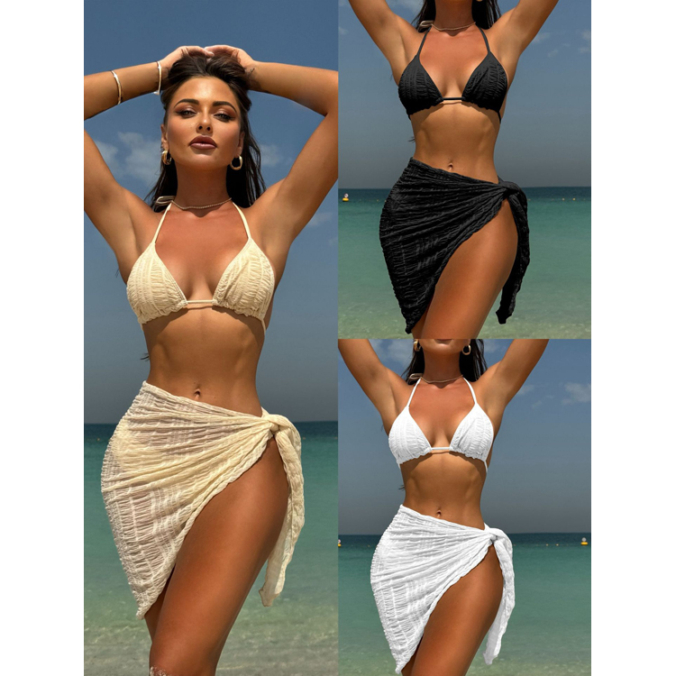 Wholesale Solid Color Sexy Mesh Swimsuit Bikini Triangle Bandage Swimsuit Fashion High Cut Bikini Set