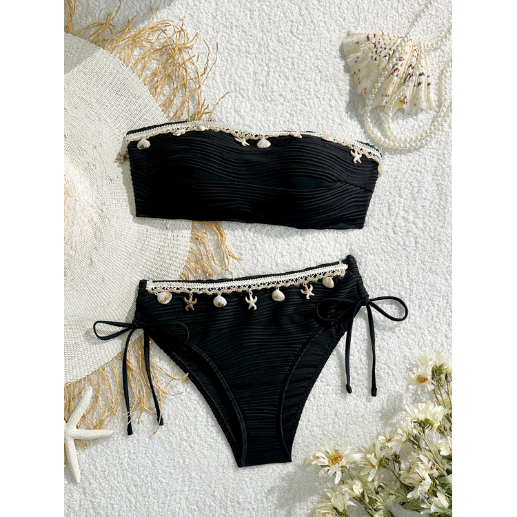 Customized Wholesale Sexy Solid Color Bikini Tube Top Shell Beach Resort Swimsuit Bikini High Waist Swimwear